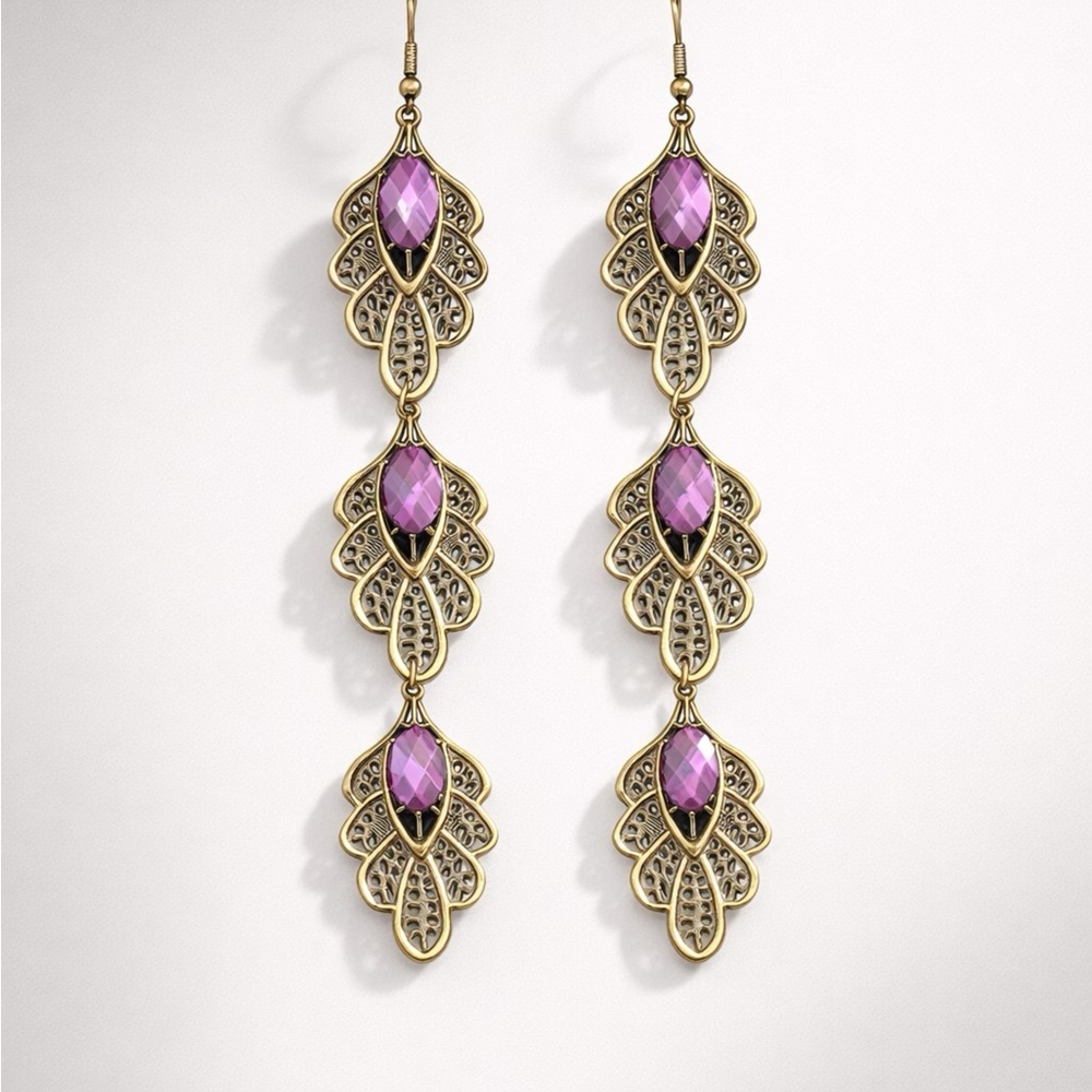 Vintage Inspired Bronze and Purple Dangle Earrings